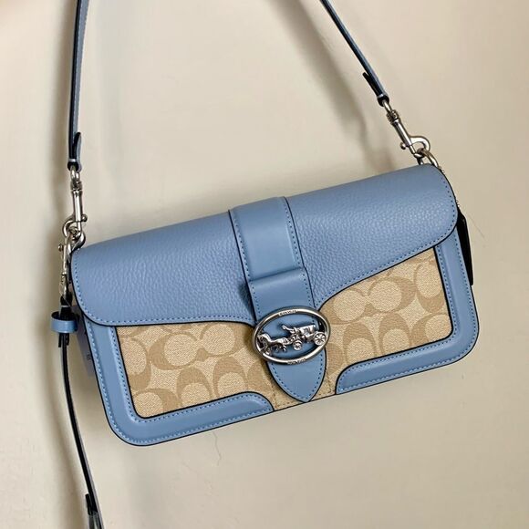 New Coach  Leather Shoulder Bag In Signature Canvas - Picture 1 of 15